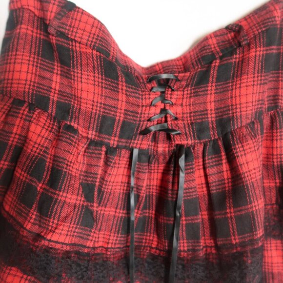 Romwe Women's Red Black Plaid Mini Skirt Goth Style School Girl Style XXL NWT - Picture 3 of 8